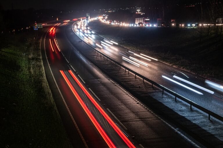 UK dual carriageway at night illustrating the A23 Dale Hill closure