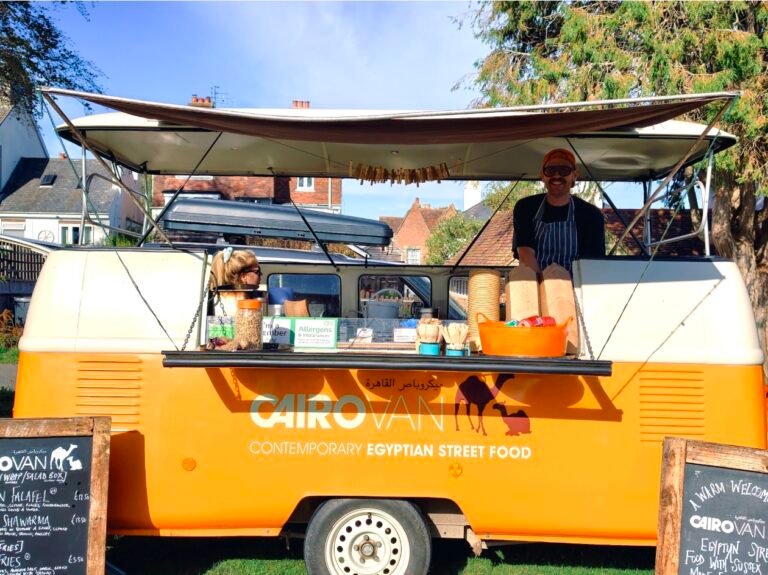 CairoVan orange vintage food van serving contemporary Egyptian street food in Sussex – original photograph by Remon Wanis