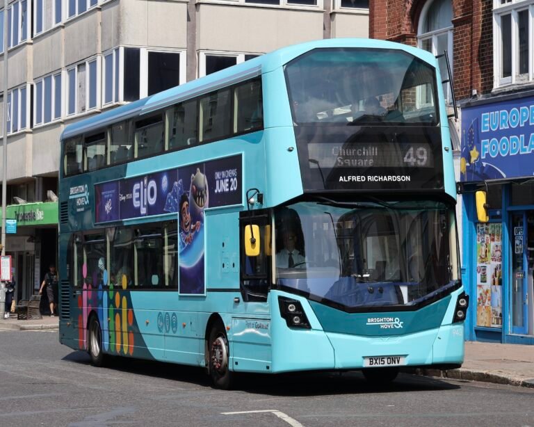 Brighton & Hove route 49 double-decker bus at Norfolk Square in Brighton, illustrating the Sussex bus funding plan