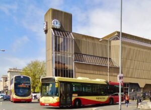 A Brighton & Hove Buses double-decker beside Hove Town Hall on 5 May 2015; archive photograph, not the October 2026 roadworks or Stop B suspension.