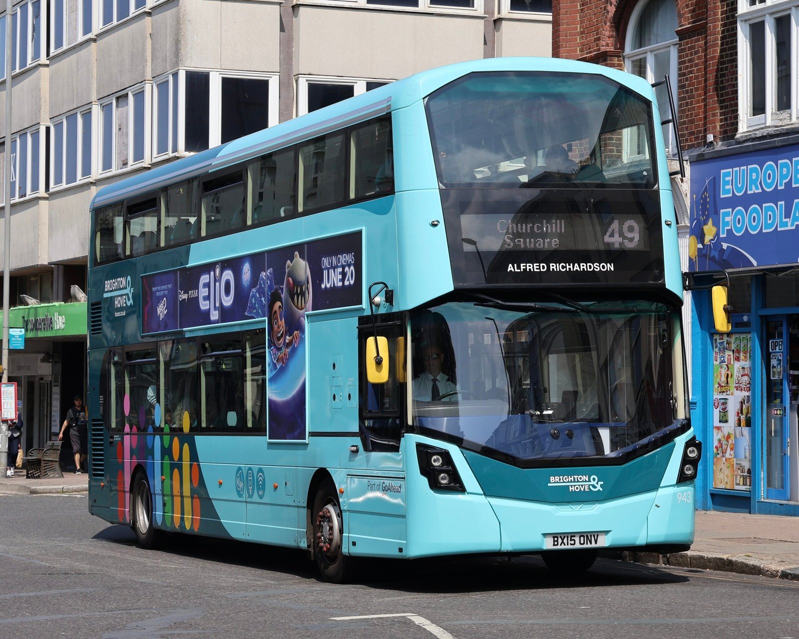 Brighton & Hove route 49 double-decker at Norfolk Square, Brighton, on 15 June 2025. Archive photograph.