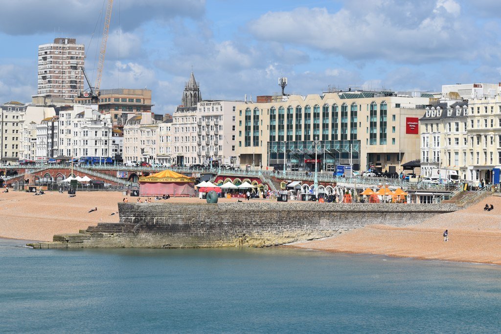 Brighton seafront west of Palace Pier in an archive photograph taken 6 May 2026; this does not show conditions on 14 October.