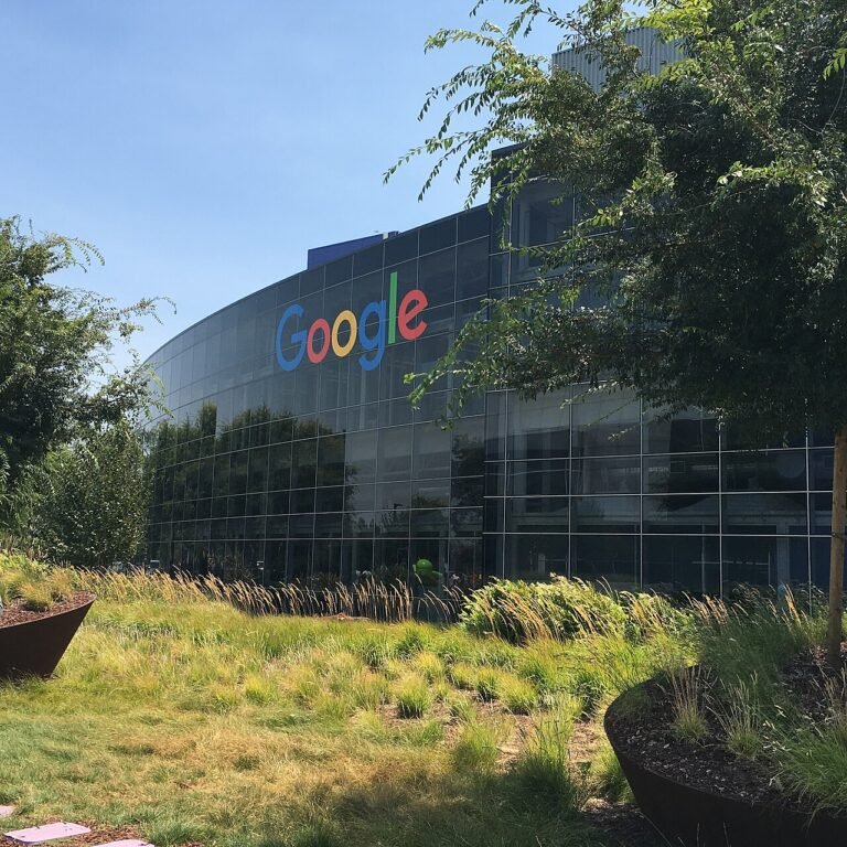 Googleplex headquarters building and Google sign, photographed on 27 July 2016; archive image, not a current model launch or interface.