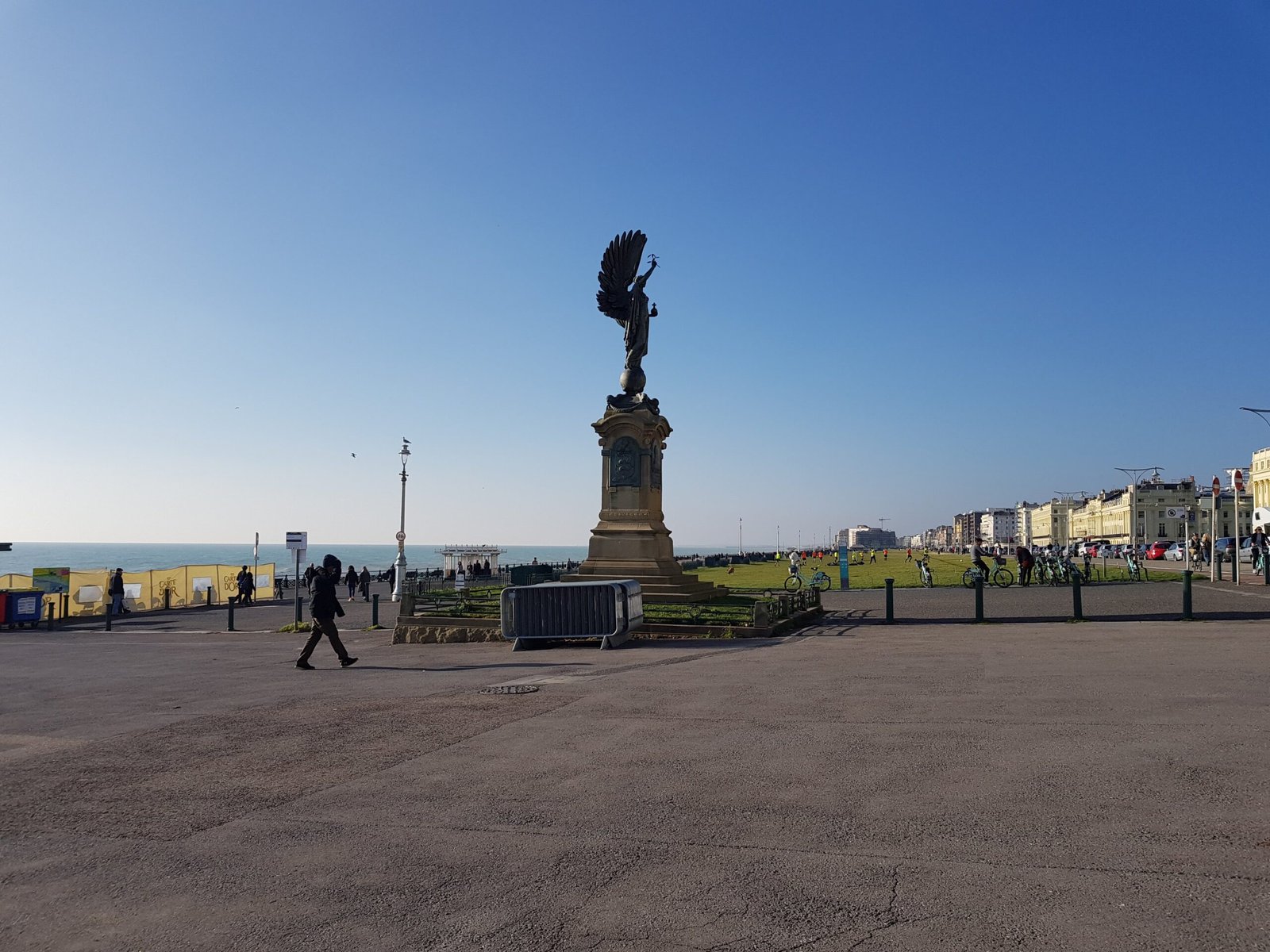 Archive photograph showing the full Peace Statue and its surrounding seafront square in Hove, taken 17 November 2018 by Irid Escent; the announced A259 consultation drop-in landmark.