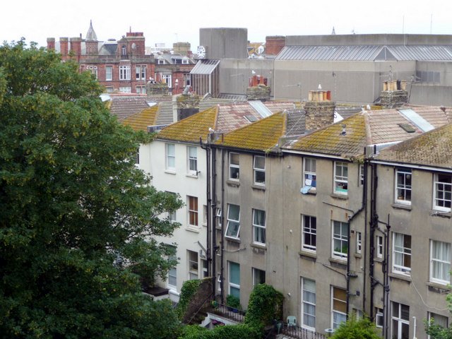 Archive rooftops and chimneys in Hove, viewed from The Drive on 11 July 2009; not evidence of current smoke or a breach.
