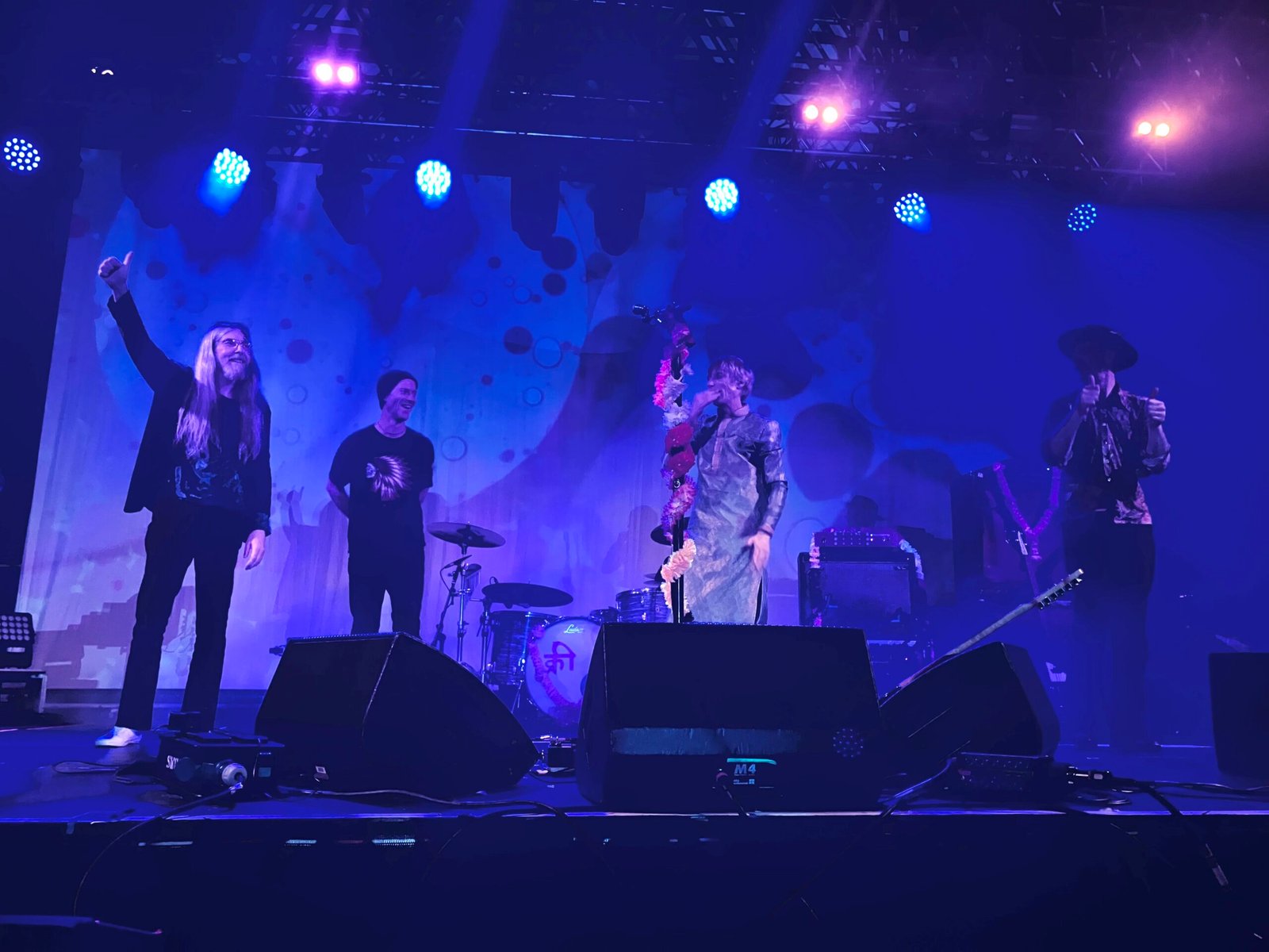 Kula Shaker’s four members on stage at SWG3, Glasgow, in April 2024; archive photograph.