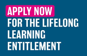 Student Loans Company graphic announcing applications for the Lifelong Learning Entitlement; official promotional artwork, not a Brighton campus.