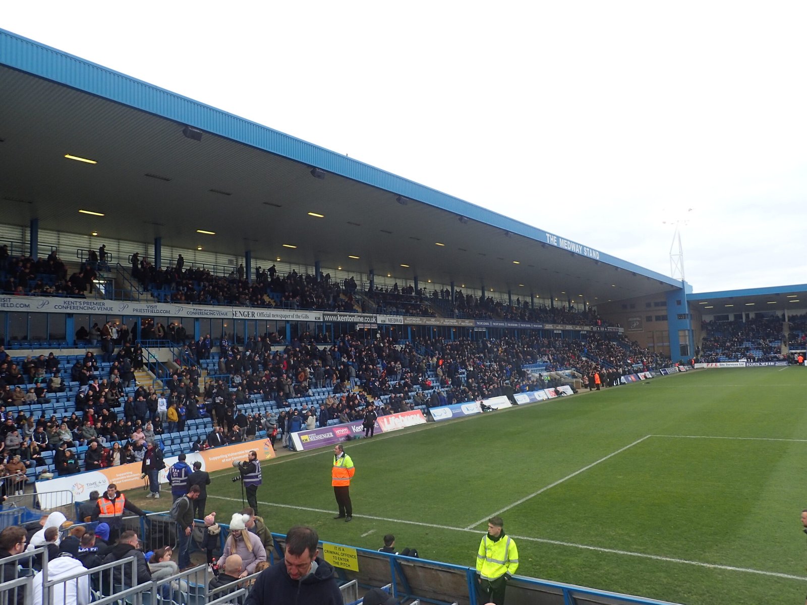 Priestfield Stadium in Gillingham in an archive photograph by Marathon dated 4 February 2023; this does not show the Brighton U21 match on 13 October 2026.