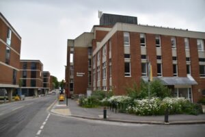 Bramber House at the University of Sussex on 18 June 2019, the building containing Eat Central; archive photograph, not the 2026 produce launch.
