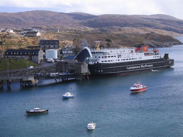 CalMac ferry MV Hebrides at Tarbert on Harris on 8 April 2006; archive harbour image, not today’s weather or a cancelled sailing.
