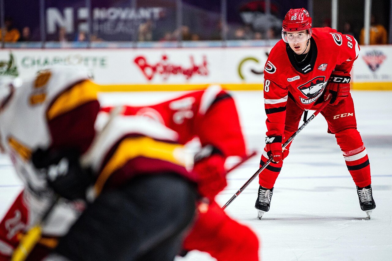 Martin Nečas playing for Charlotte Checkers on 2 June 2019; archive image, not Colorado’s October 2026 match in Dallas.