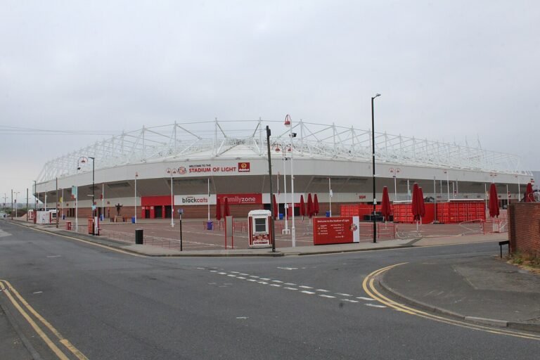 Exterior of the Stadium of Light in Sunderland, venue of Brighton's 2–0 away win on 10 October 2026, photographed in June 2018; archive image, not the match